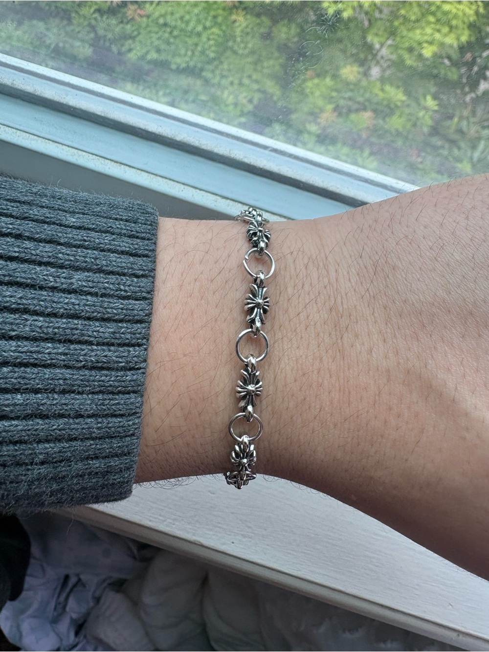 Sterling Silver Floral Link Bracelet - Silver Women Jewelry